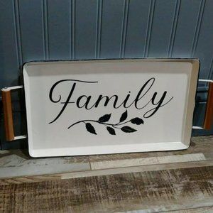 Farm House Home Decor Tin Serving Tray - "Family"
